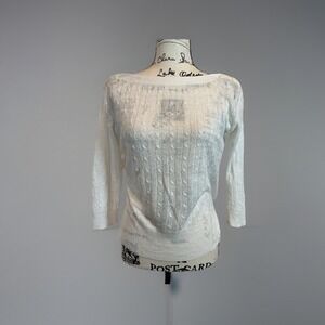 J.Crew‎ Linen Cable Knit Sweater Button Detail Boat Neck Top XS